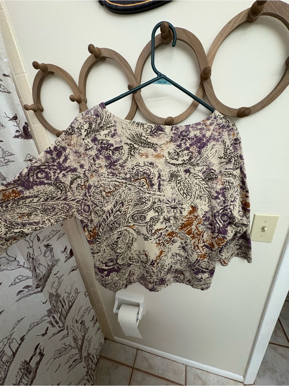 Coldwater Creek Cream Paisley Long-Sleeve Tee with Purple and Brown Motifs - Picture 4 of 4